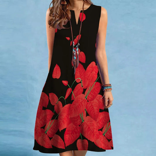 Women's V-neck Dress™ Sleeveless Printed Large Hem Dress