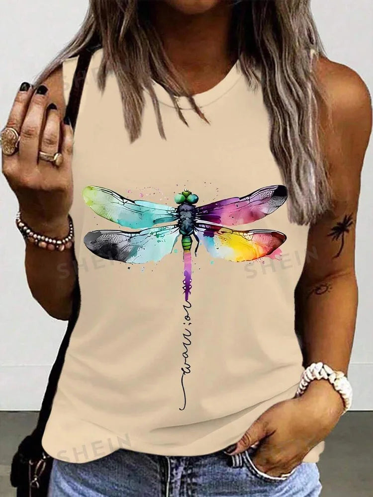 Women's O-neck Vest Print Tank Tops™  Sleeveless Loose Comfortable Top
