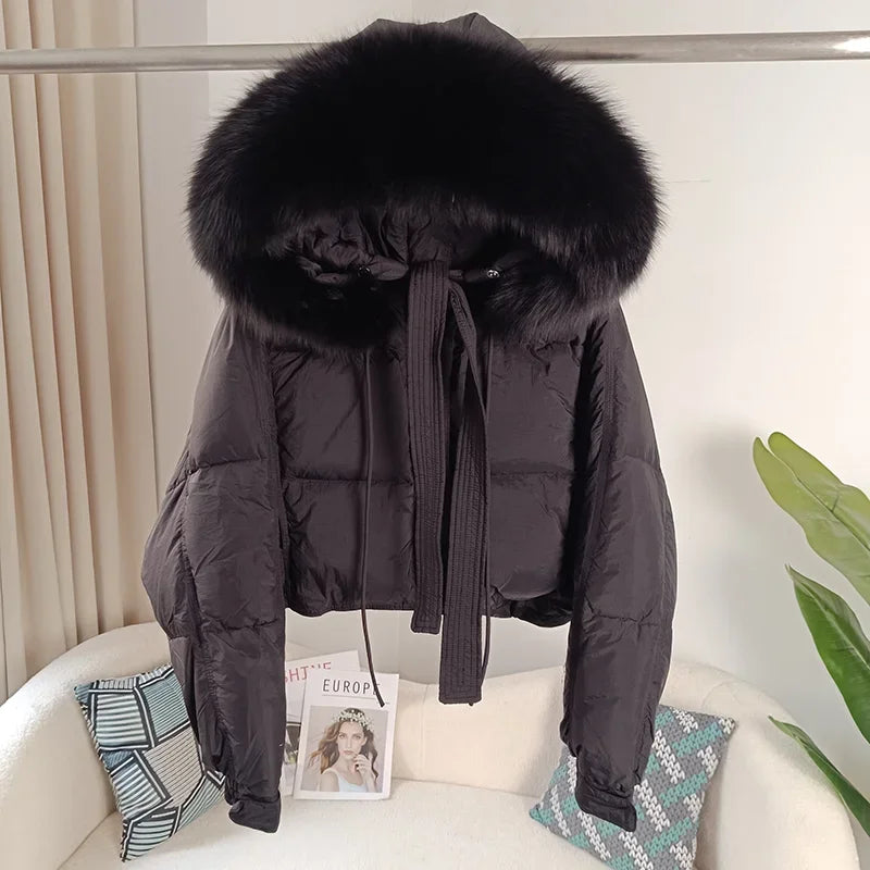 Women's Duck Down Loose Winter Jacket™ Real Fox Fur Raccoon Fur Collar Hooded Thick Warm Detachable Coat