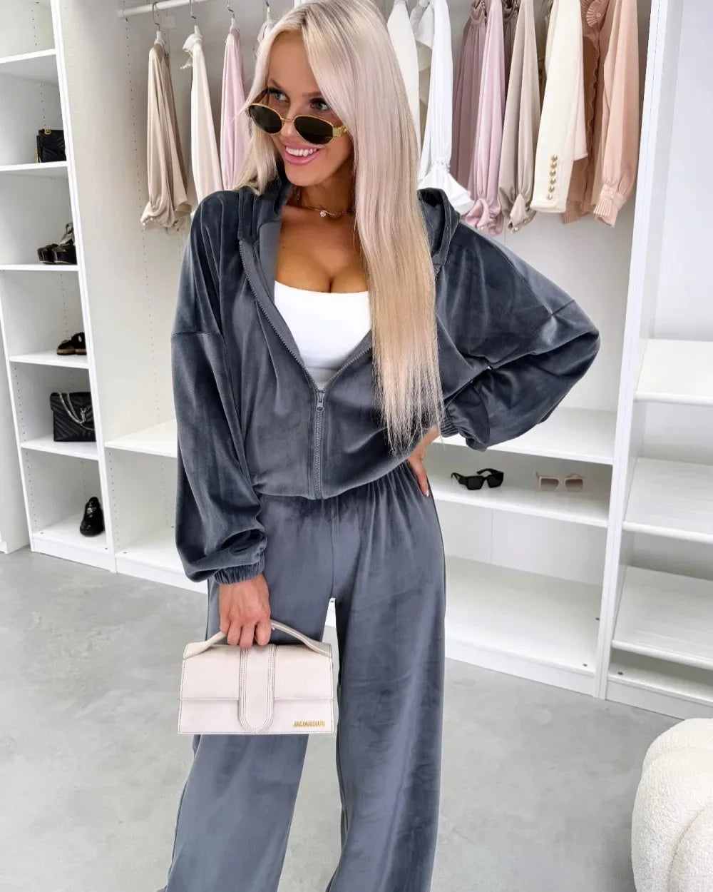 Women's  Casual Outfit™ Zipper Hooded Cardigan + Wide Leg Pants Two Piece Set