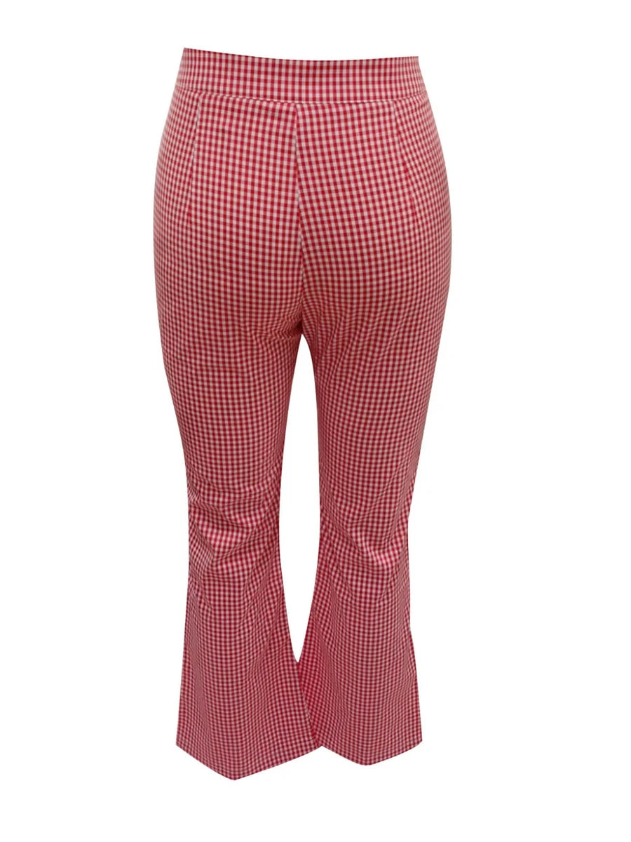Women's Red Straight Leg Flare Pants™ High Waist Plaid Checkerboard Y2k Vintage Trousers
