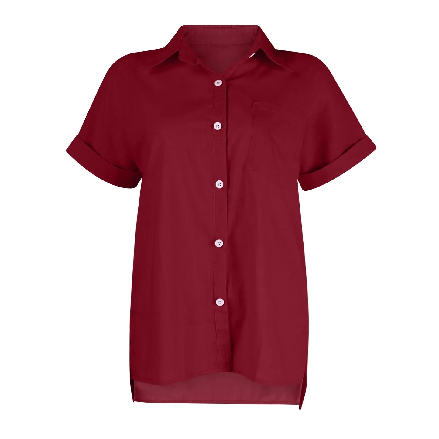 Women's  Cotton Linen Classic Shirts™ Short Sleeve Lapel Button Down Shirt