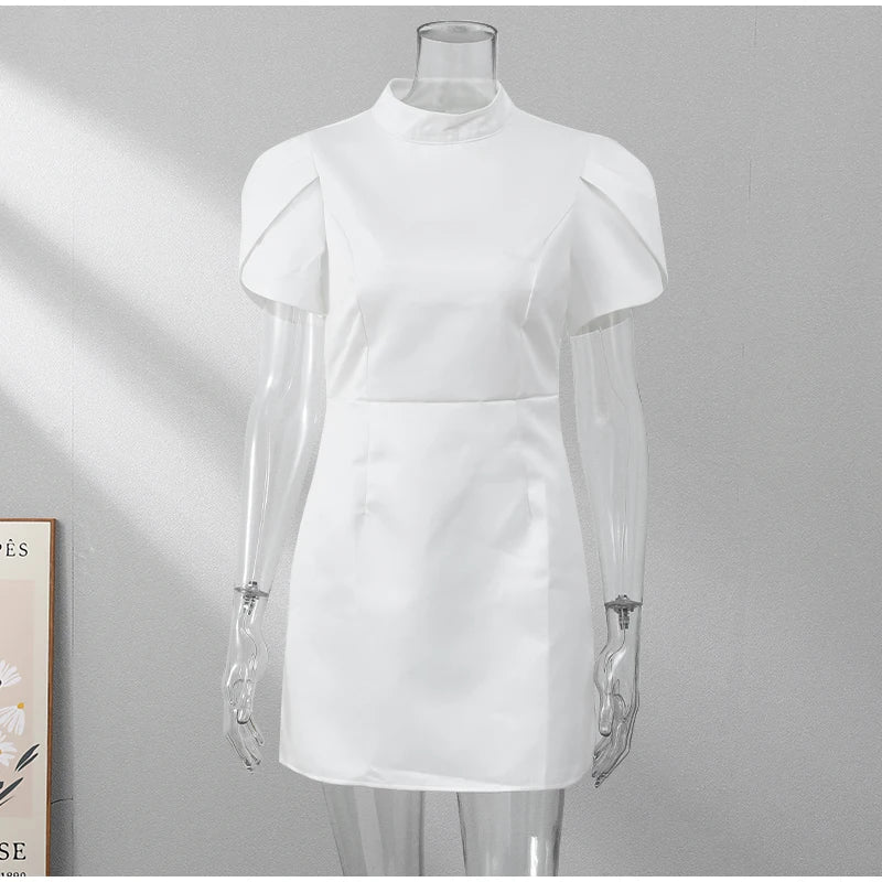 Women's Backless Bow Mini Dress™ Half High Collar Short Sleeve A Line Dress