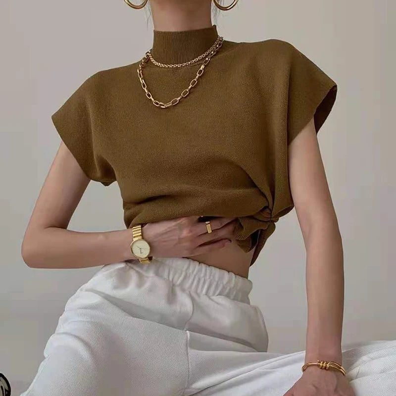 Women's Short Sleeve Sweater™ Turtleneck Knitted Pullover Verano J74