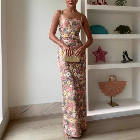 Women's Flowers Sequin Patchwork Slim Long Dress™ Strapless Sexy Sleeveless Dress