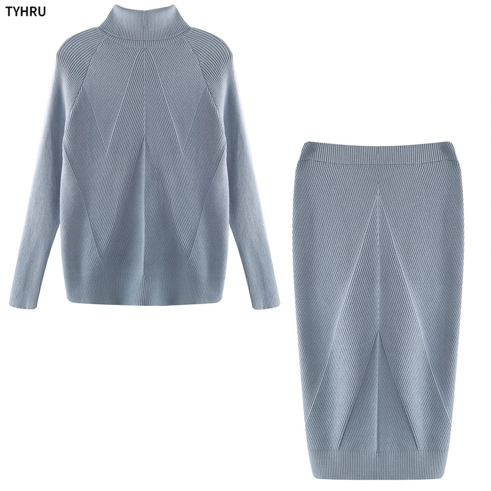 Women's Knitting Costume™ TYHUR Autumn Turtleneck Pullover Sweater and Slim Skirt Set