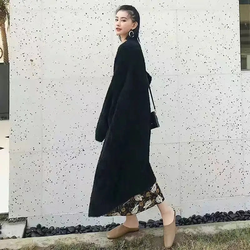 Women's Long Cardigan Coat™ Knitted fluffy Long Sleeve Cashmere Sweater Coat