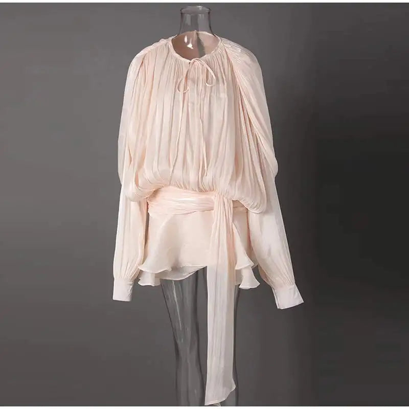 Women's Flounce Dress™ Loose V Neck Lace Up Hollow Out Lantern Sleeves Dress