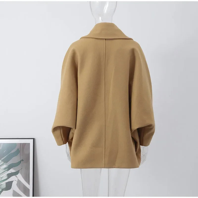 Lapel Woolen Women Jacket™ Single Breasted Long Sleeve Oversized Coats