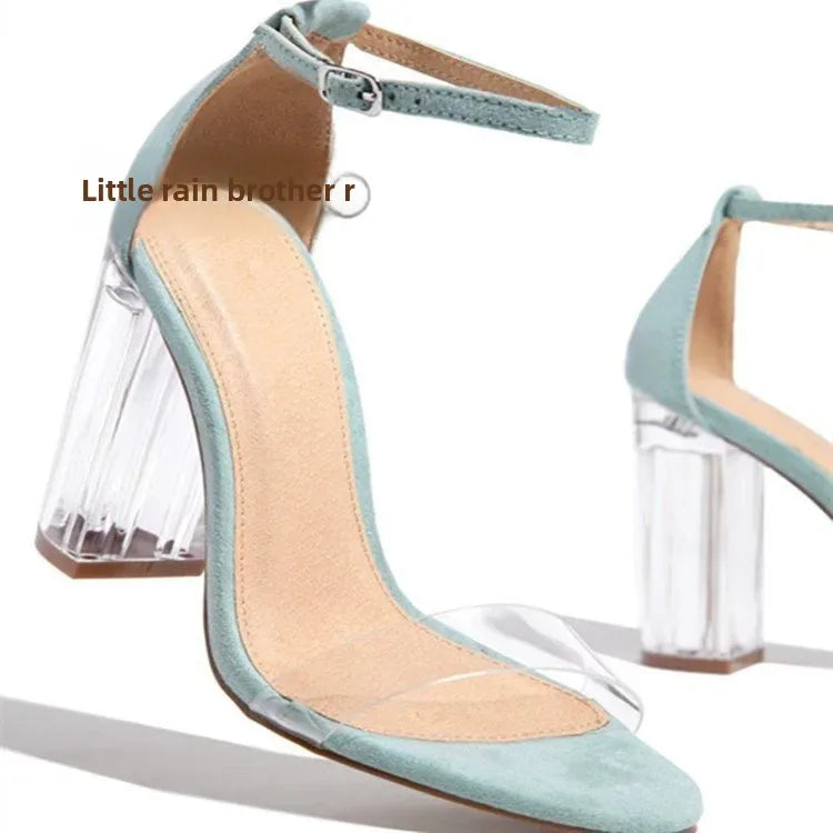 Women's Round Toe High Heel Sandals Women Summer Roman Strap Buckle Sandals
