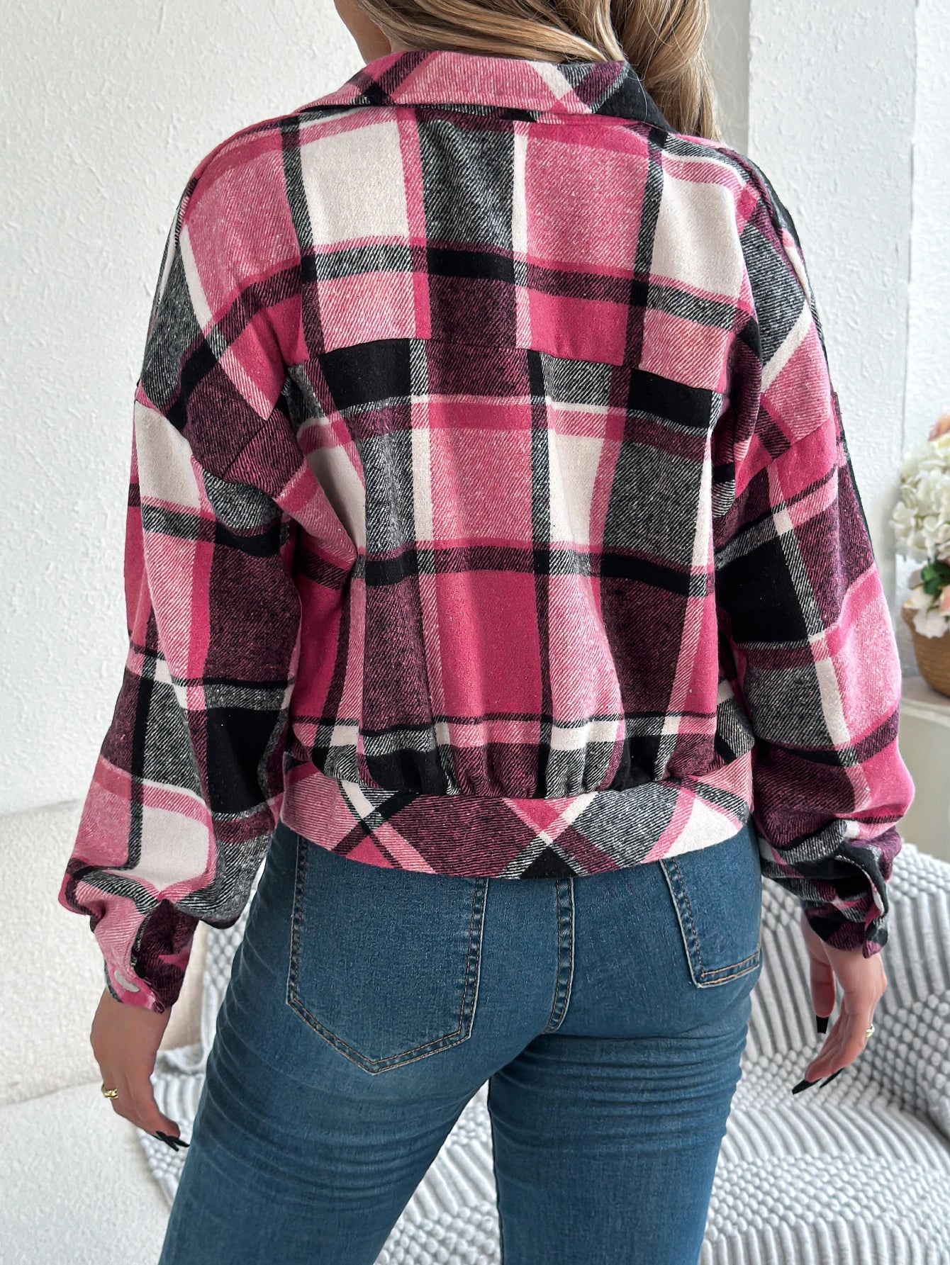 Women's Plaid Short Coat™ Lantern Long Sleeve Turn-Down Collar Button Woolen Jacket