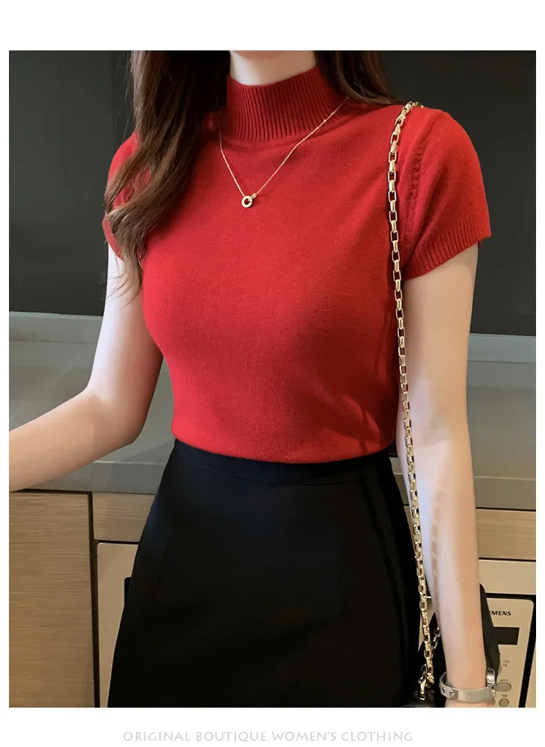 Women's Half-High Neck T-Shirt™ Casual Korean Style Elegant Tops