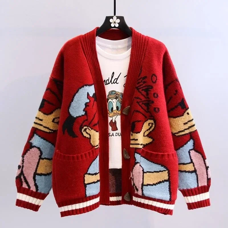 Women's Disney Knitted Cardigan™ Donald Cartoon Loose Wild Thicken Kawaii Sweater