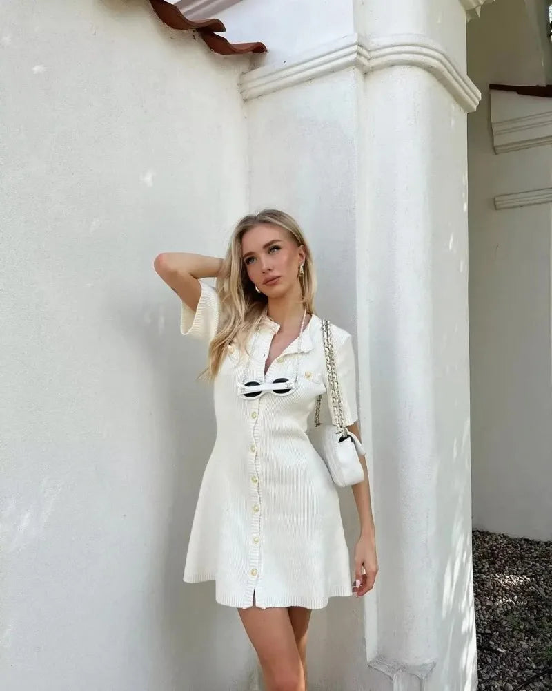 Women's Knit Dress™ Trendix Elegant Slim High Waist Short Sleeve Rib Sweater Bodycon Knitwear Dress