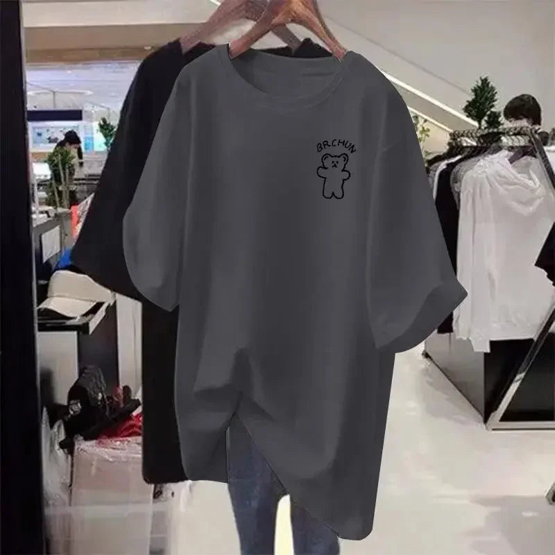 Women's casual loose oversized T-shirt™ cartoon short sleeved cotton sweater