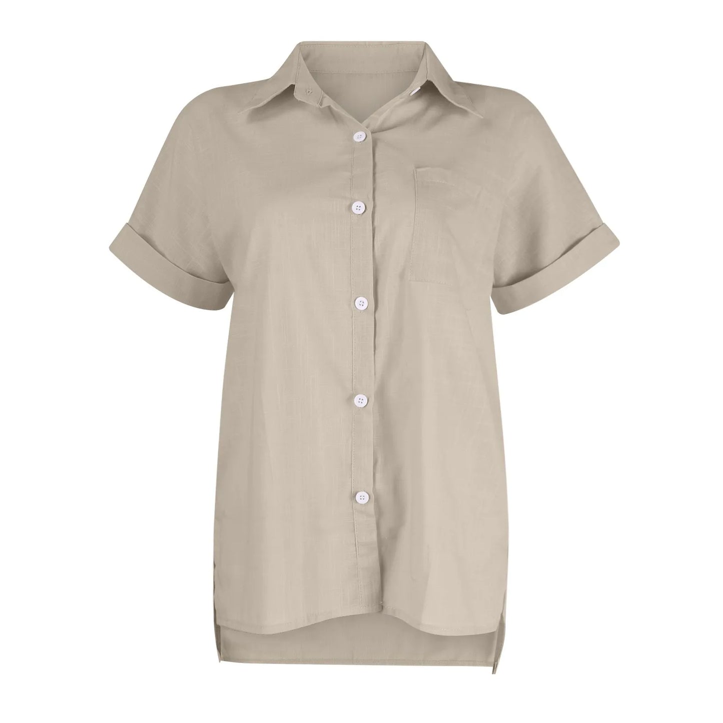 Women's  Cotton Linen Classic Shirts™ Short Sleeve Lapel Button Down Shirt