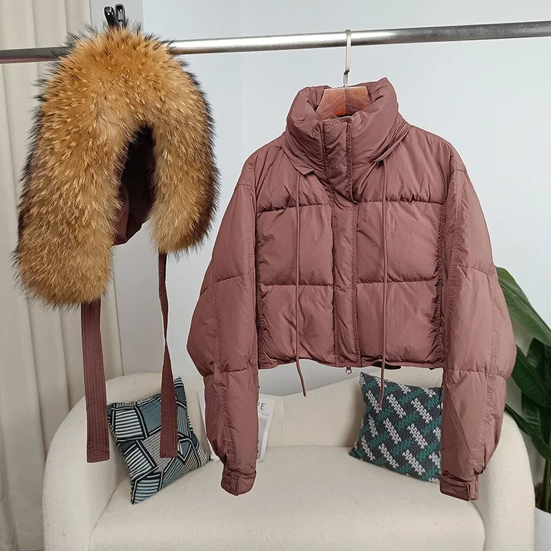 Women's Duck Down Loose Winter Jacket™ Real Fox Fur Raccoon Fur Collar Hooded Thick Warm Detachable Coat