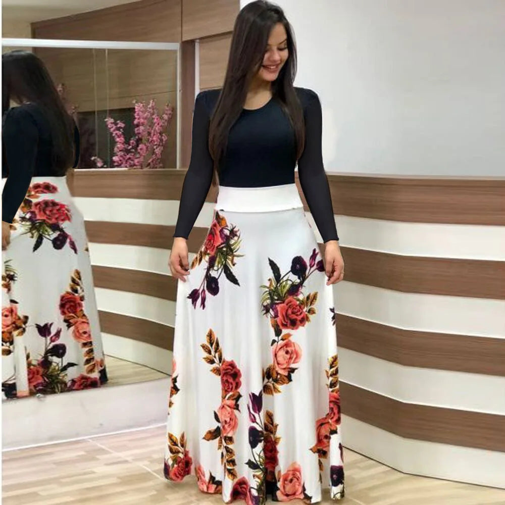 Women's Short Sleeves Dress™ Style flower print color matching short sleeved dresses
