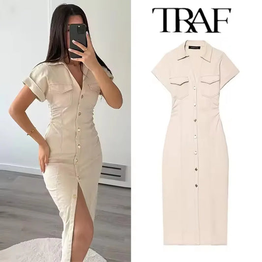 Women's TRAF Denim Dress™ Casual Short Sleeve Streetwear Midi Dress