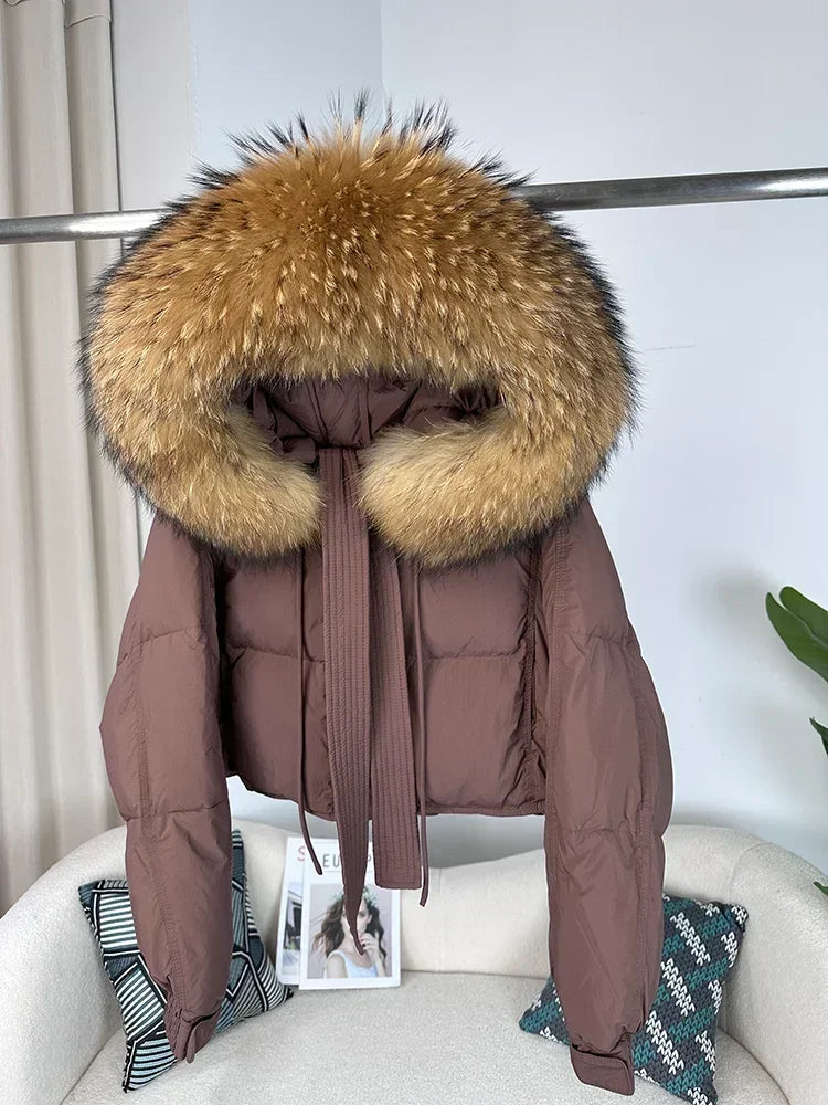 Women's Duck Down Loose Winter Jacket™ Real Fox Fur Raccoon Fur Collar Hooded Thick Warm Detachable Coat