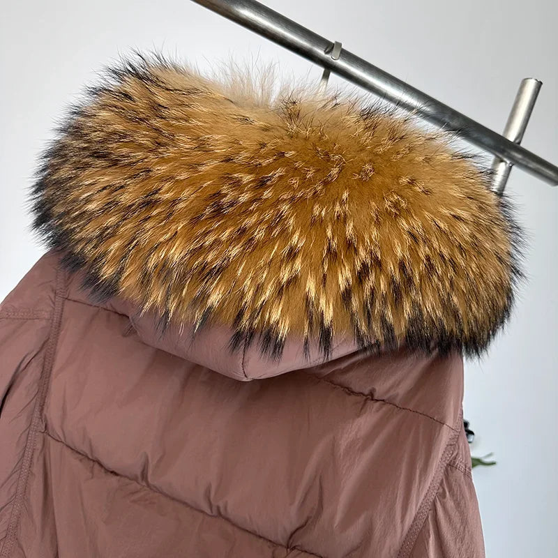 Women's Duck Down Loose Winter Jacket™ Real Fox Fur Raccoon Fur Collar Hooded Thick Warm Detachable Coat