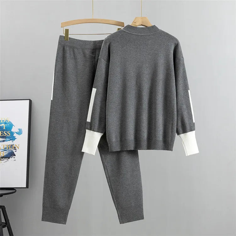 Women's Knitted Suit™ Autumn 2 Pieces Set Knitted Long Sleeve Pullovers Sweater Casual Patchwork Fashion Tops and Pants Suit