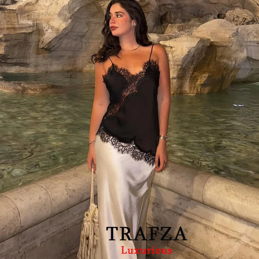 Woman's Tops™ TRAFZA V Neck Patchwork Sleeveless Y2K Girl Tops
