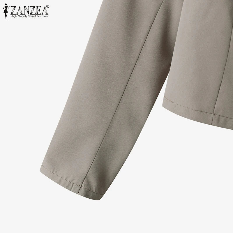 Women's Vintage Tracksuit™ ZANZEA Elegant Blazer Long Sleeve Tops Wide Leg Pants Work Suit