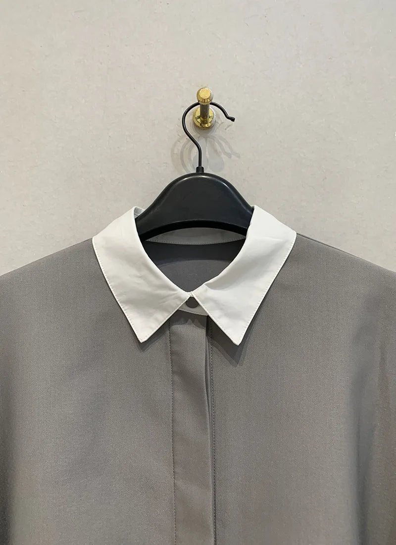 Women's Shirt™ Lapel Loose Fit Single Breasted Long Sleeve Contrast Color Tide Shirt