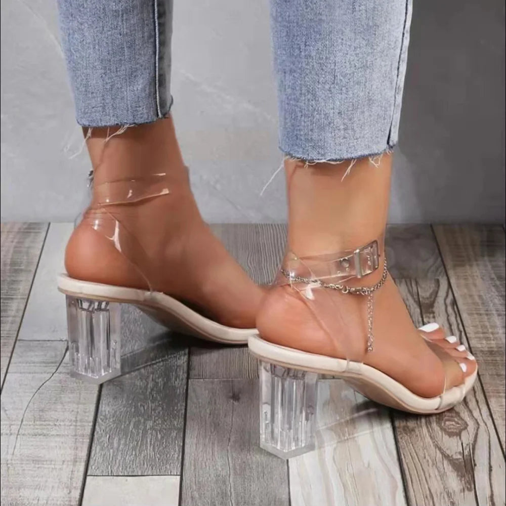 Women's Jelly Crystal Chunky Heel Sandals™ Transparent Summer High Heels Sandals