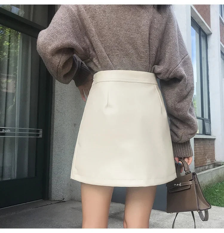 Women's Mini Dress™ Fashionable Zippered Pu Leather Slimming High-waisted A- line Skirt