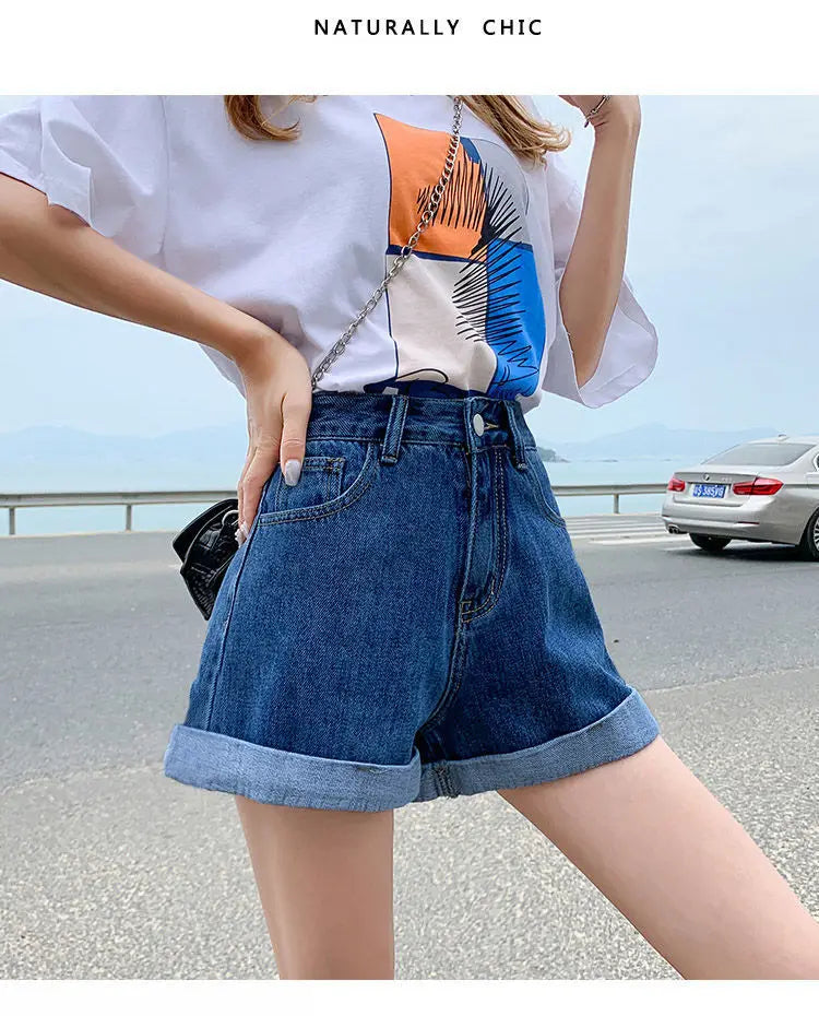 Women's Denim Shorts™ High Waist Cotton Wide-leg Short Pants