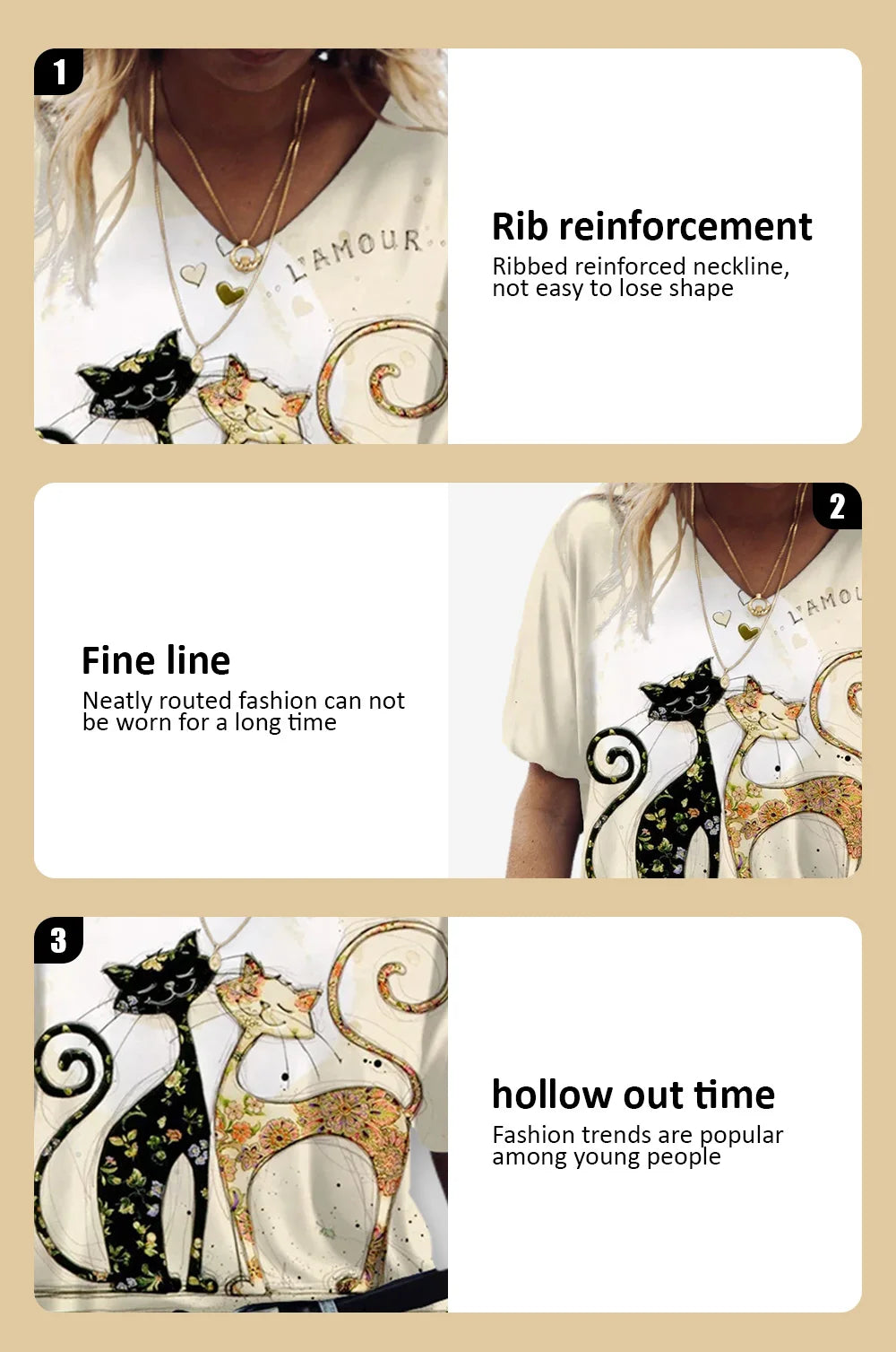 Women's Cartoon Cat Print T-shirt™ Summer Short Sleeve V-Neck Kawaii Fashion Tees