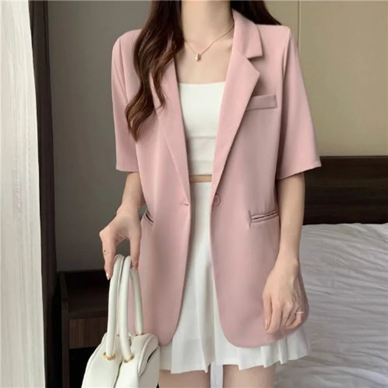 Women's Short-sleeved Blazer Jacket™ Single Button Notched Collar Outwear