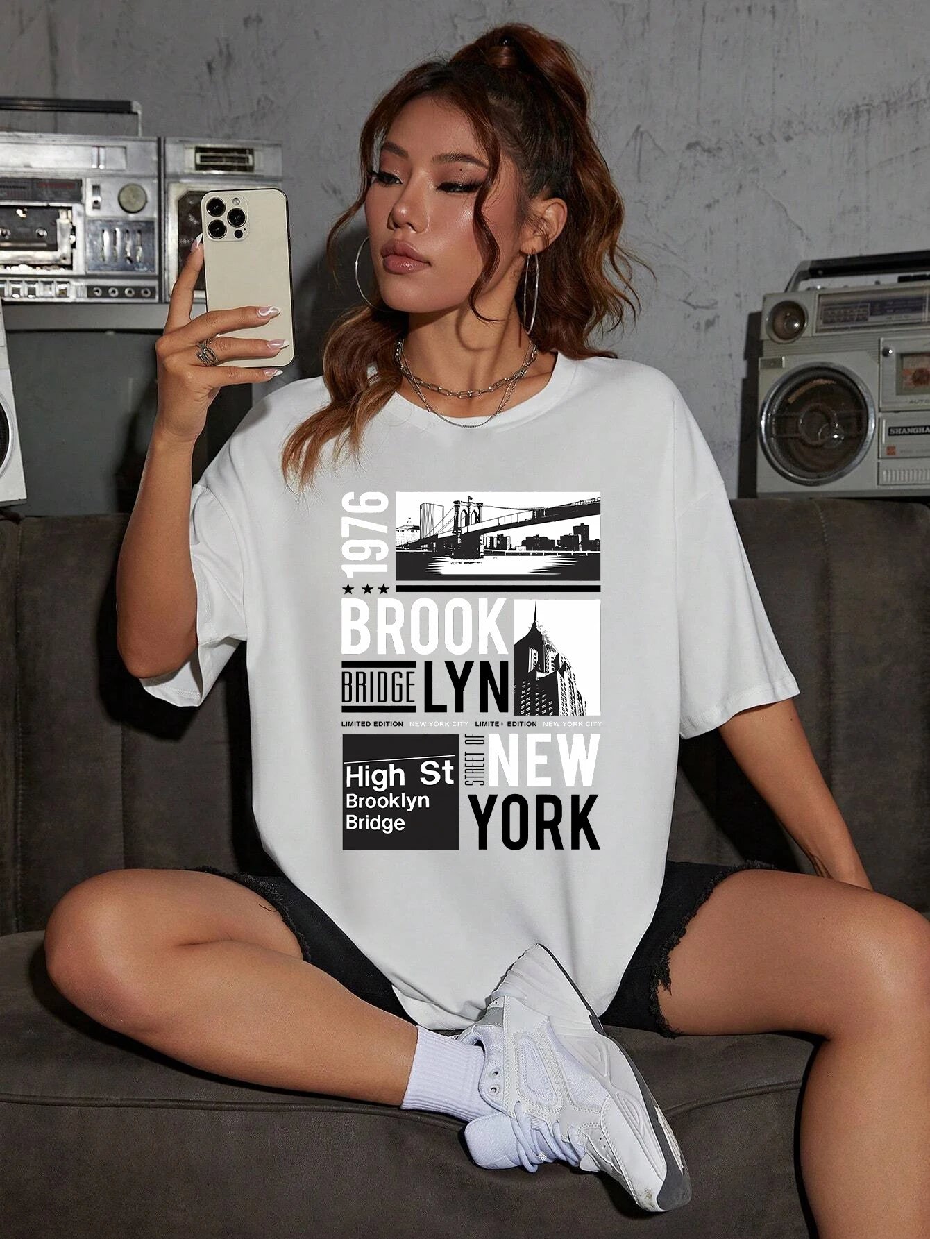 New York Brooklyn 1976 Printing Women's T-Shirt™  Short Sleeve Basic All-Match T-shirts