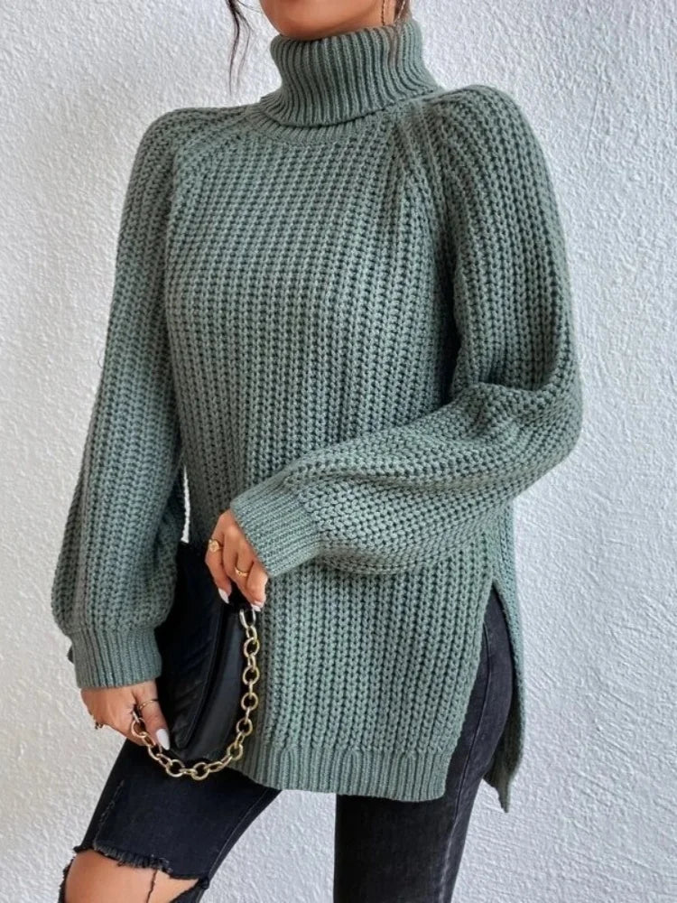 Women's Long Sleeve Turtleneck Loose Sweater™ Casual Warm Knitted Elegant Pullover