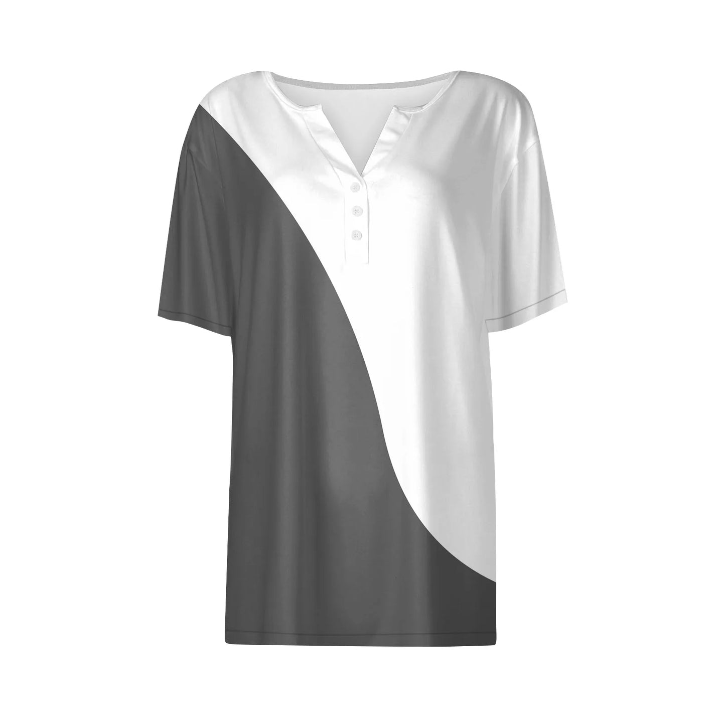 Women's Summer Patchwork T-Shirts™ Short Sleeve Loose Ladies V-Neck Tops
