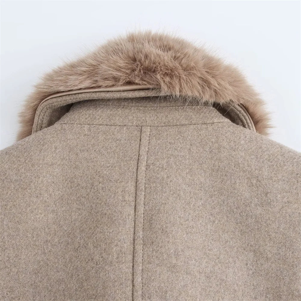 RARF Women's Belt Fur Collar Coat™  Flip Collar Pocket Button Decoration Wear