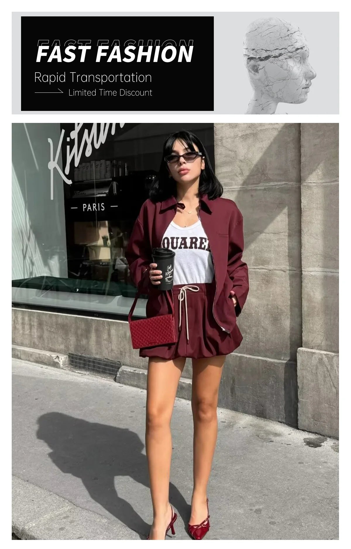 Women's Skirt Suit™ UNIZERA Zipper Pocket Decoration Jacket Coat Lantern Mini Skirt Set