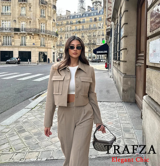 Women's Suits™ Short Jackets  & Chic Wide Leg Pants Set