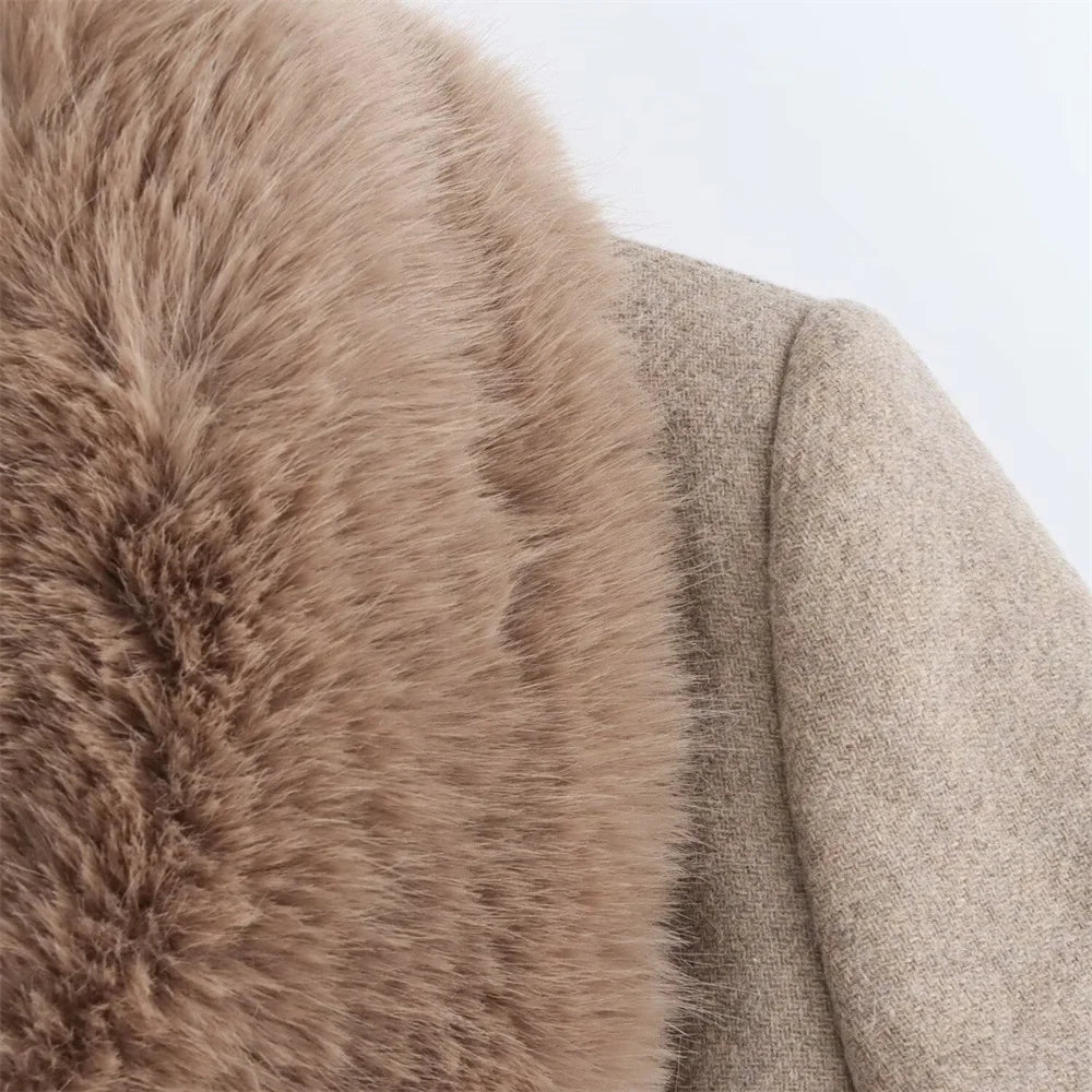 RARF Women's Belt Fur Collar Coat™  Flip Collar Pocket Button Decoration Wear