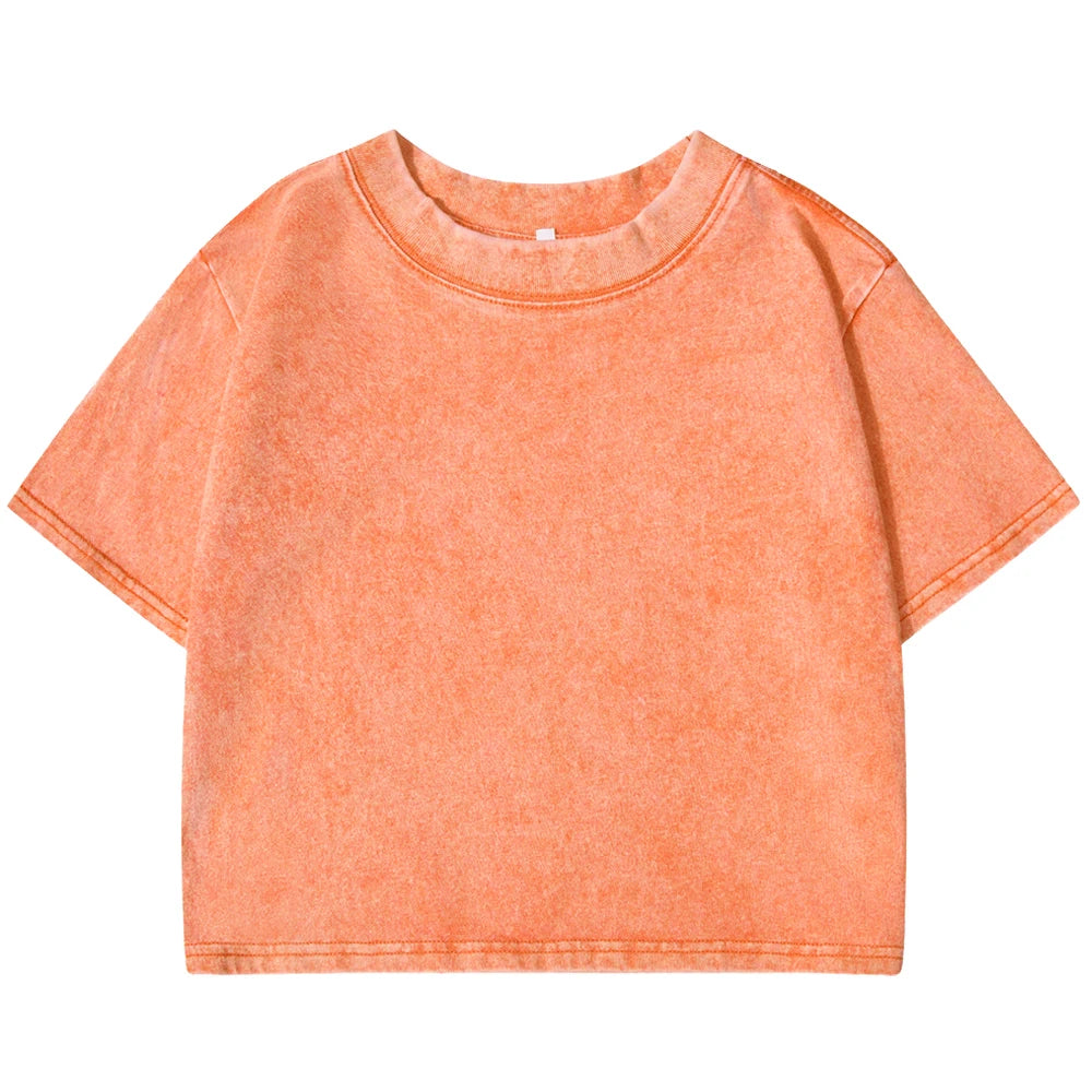 Women's Short Washed T-Shirts™ Soft Cotton Short Sleeve Retro Crop Tees