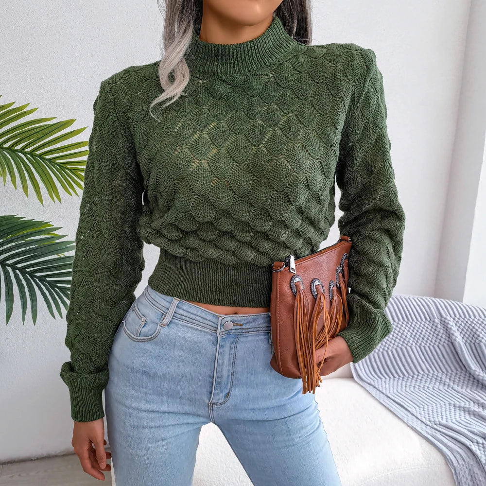 Women's Knitted Pullovers™ Casual Hollow Out Long Sleeve Crop Top