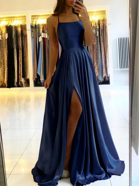 Women's Burgundy Maxi Dress™ Side Slit Adjustable Straps Dresses