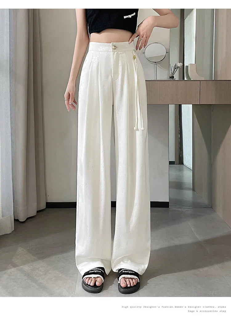 Women's Jacquard Wide Leg Satin Pants™ Casual Loose Pants