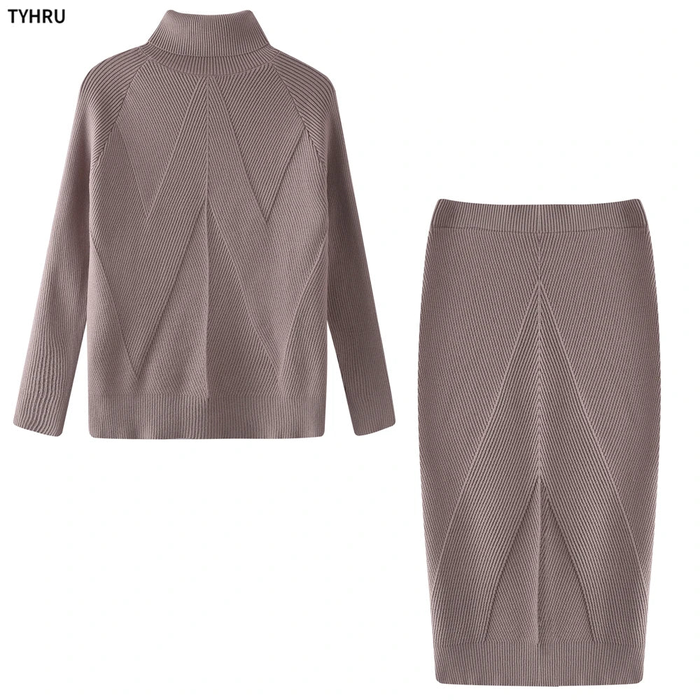 Women's Knitting Costume™ TYHUR Autumn Turtleneck Pullover Sweater and Slim Skirt Set