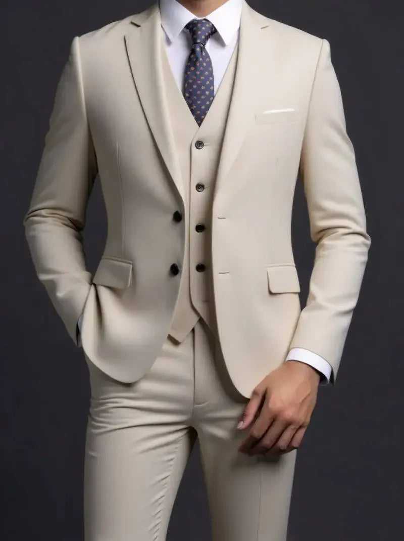 Men's Suit (Blazer+ Vest + Trousers) British Style Solid-color Suit