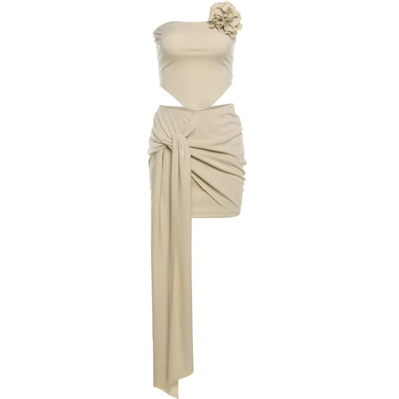 Women 2 Piece Set™ Y2K Summer Flowers Strapless Tops & Skirt