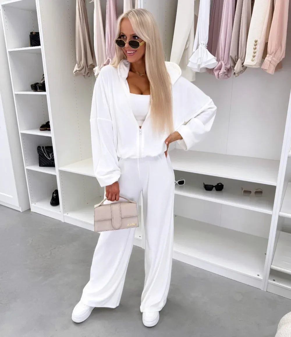 Women's  Casual Outfit™ Zipper Hooded Cardigan + Wide Leg Pants Two Piece Set