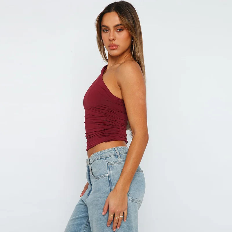 Women's One Shoulder Backless Shrink Tank Top™ Tight Sexy Sleeveless Neckless Slim T-Shirt